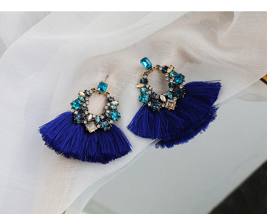 Fashion Khaki Alloy Diamond Geometric Tassel Stud Earrings,Drop Earrings