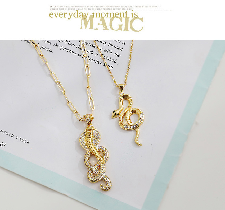 Fashion Golden Copper Inlaid Zircon Thick Chain Round Snake Necklace,Necklaces