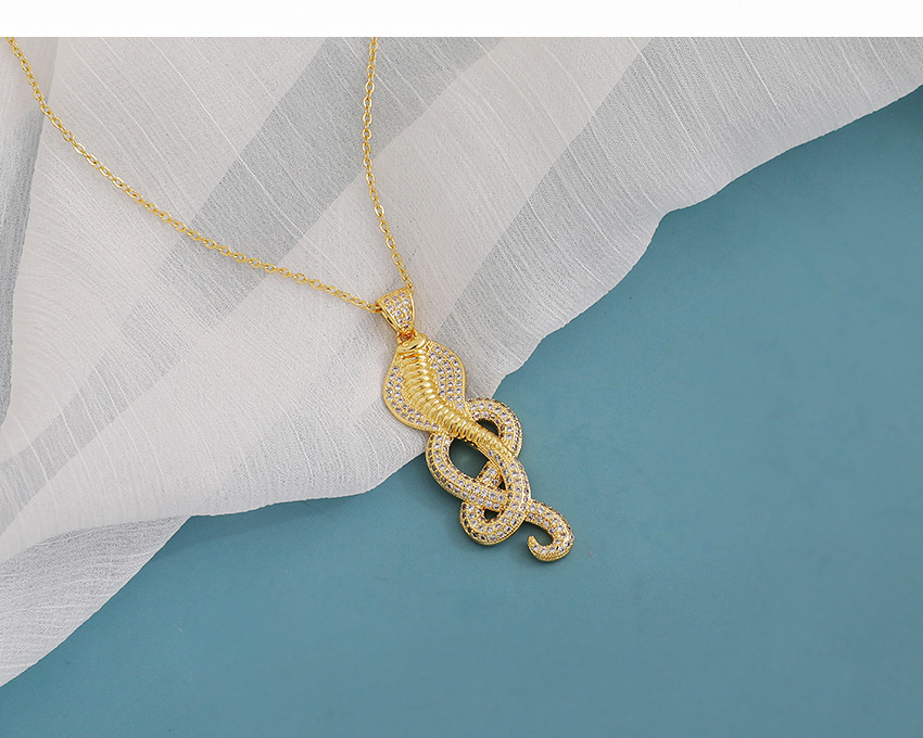 Fashion Golden Copper Inlaid Zircon Chain Round Snake Necklace,Necklaces