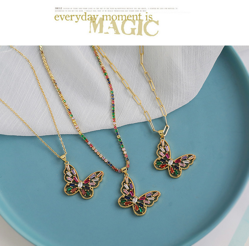 Fashion Golden Copper Inlaid Zircon Hollow Butterfly Necklace,Necklaces
