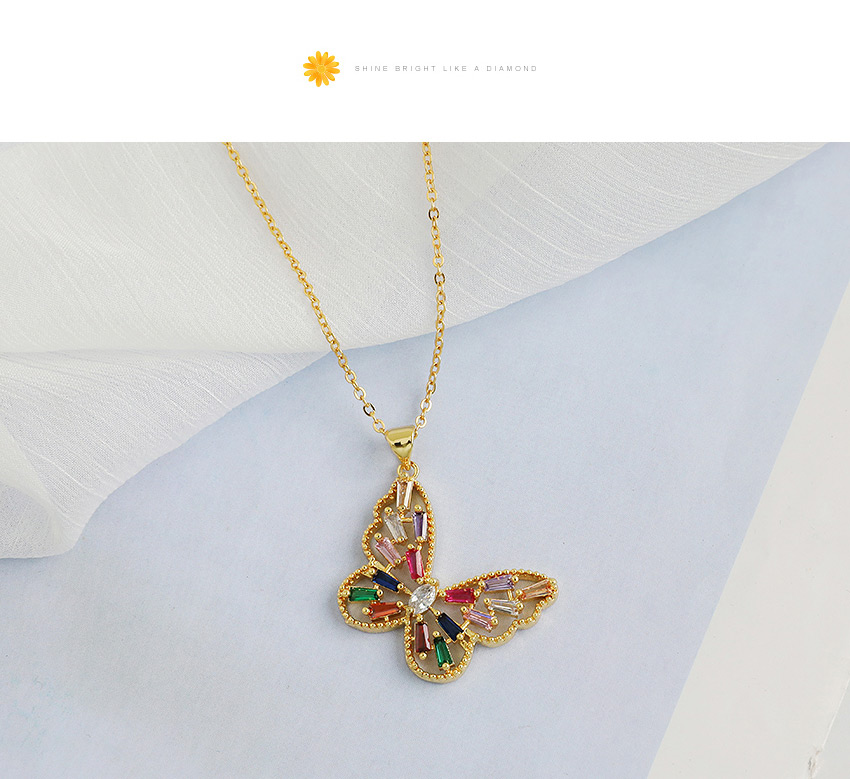 Fashion Golden Copper Inlaid Zircon Hollow Butterfly Necklace,Necklaces