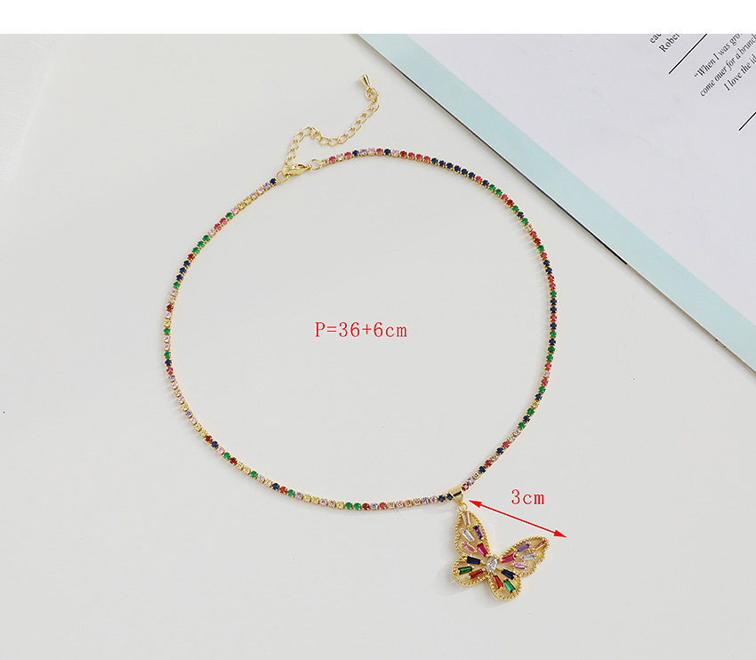 Fashion Golden Copper Inlaid Zircon Fine Chain Hollow Butterfly Necklace,Necklaces