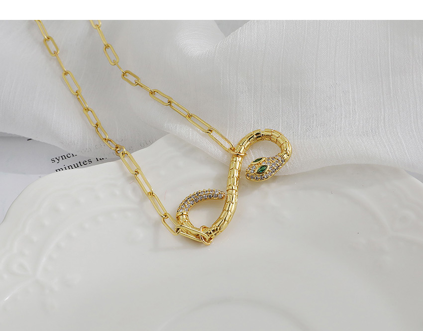 Fashion Golden Copper Inlaid Zircon Serpentine Necklace,Necklaces