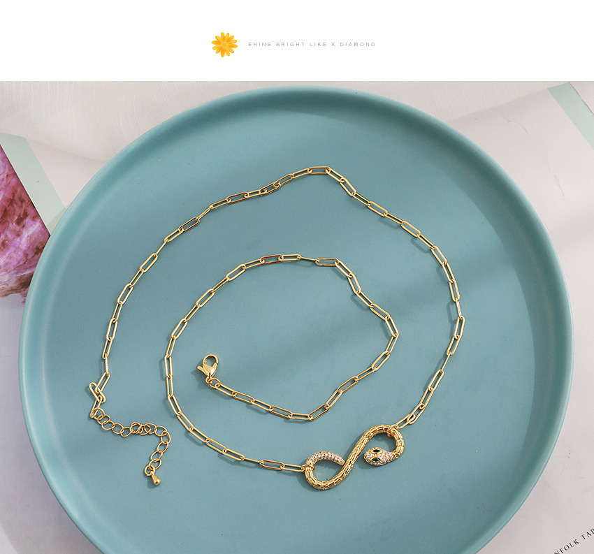Fashion Golden Copper Inlaid Zircon Serpentine Necklace,Necklaces