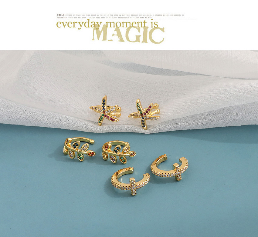 Fashion Golden Copper Inlaid Zircon Cross Ear Bone Clip,Earrings
