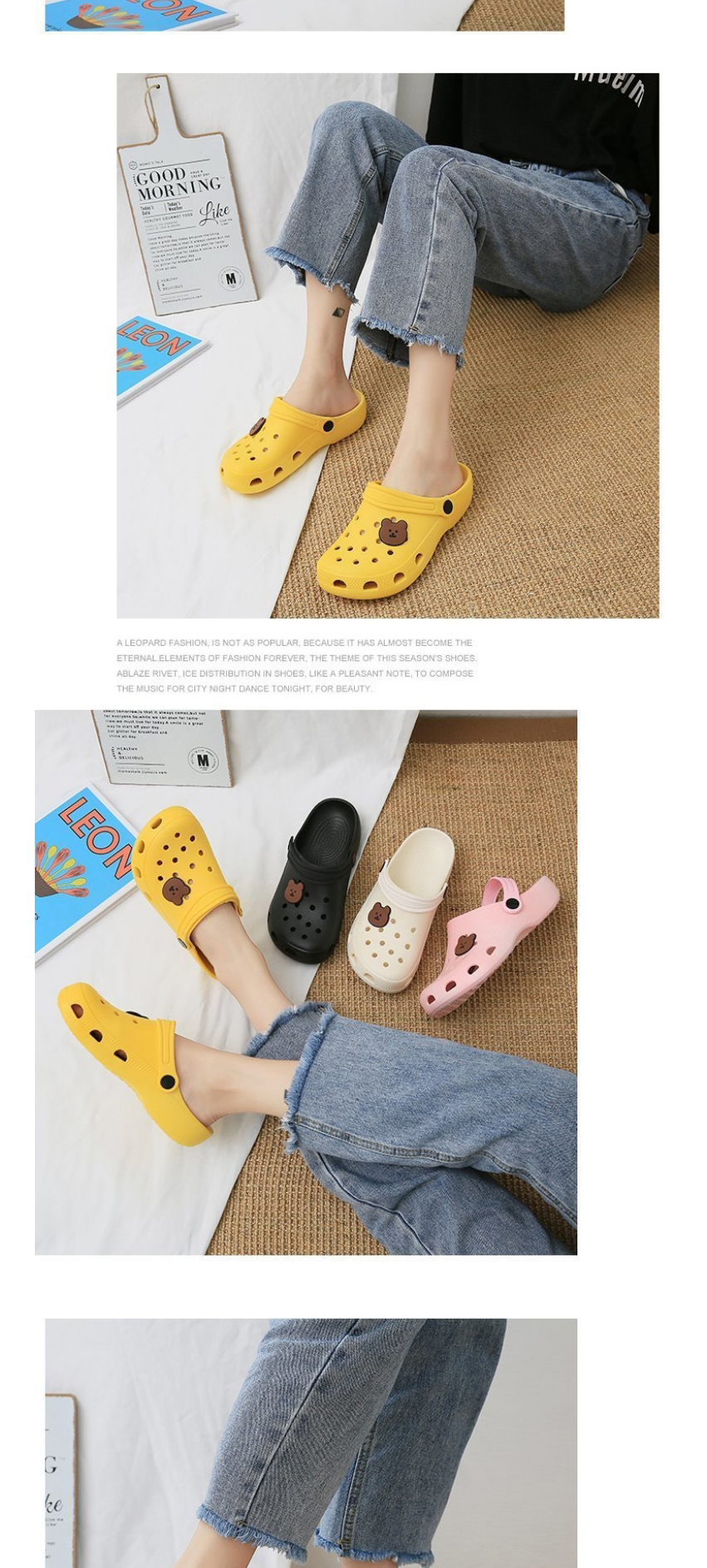 Fashion Yellow Baotou Hollow Flat Shoes,Slippers