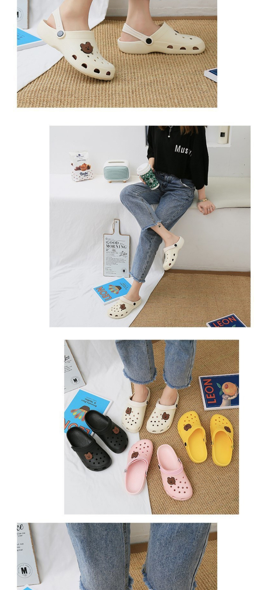 Fashion Milky Baotou Hollow Flat Shoes,Slippers
