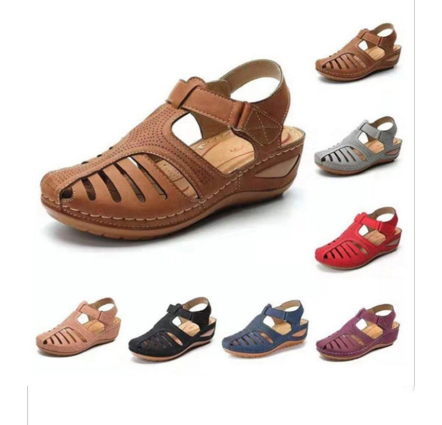 Fashion Brown Baotou Hollow Wedge Sandals,Slippers