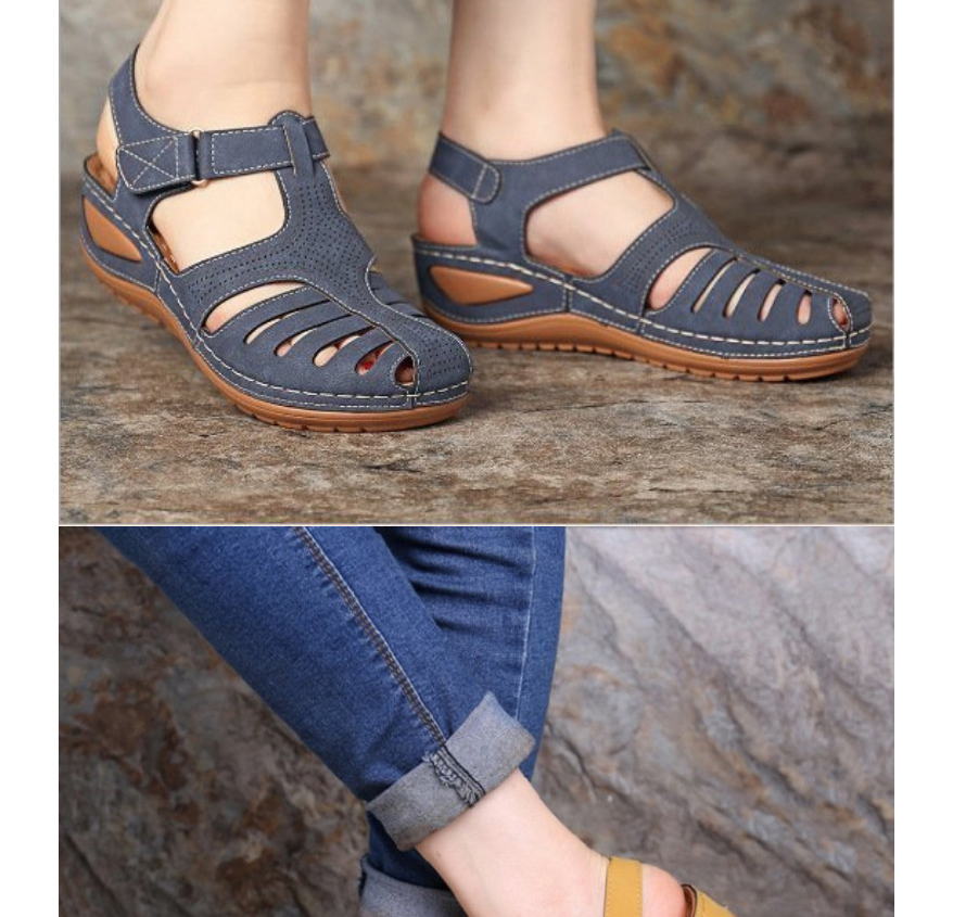Fashion Blue Baotou Hollow Wedge Sandals,Slippers