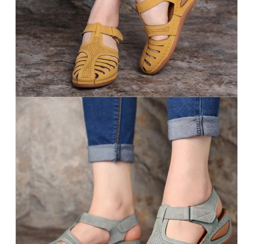 Fashion Gray Baotou Hollow Wedge Sandals,Slippers