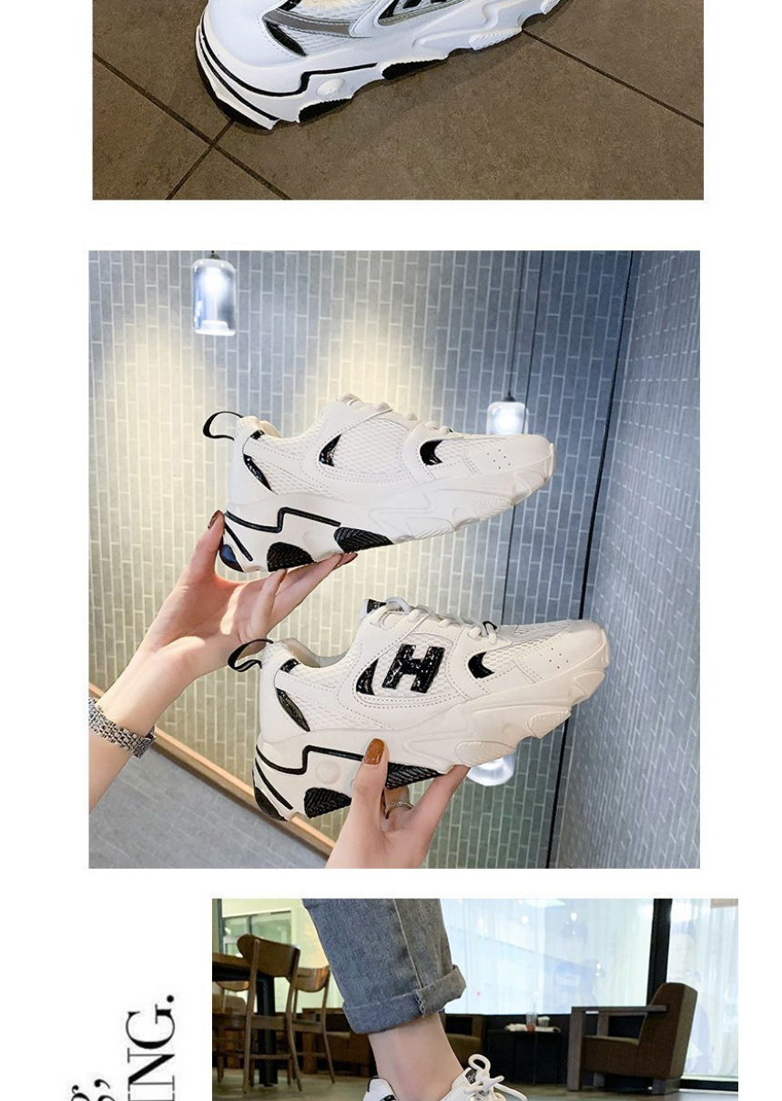 Fashion Creamy-white Platform Letter Mesh Lace-up Old Shoes,Slippers