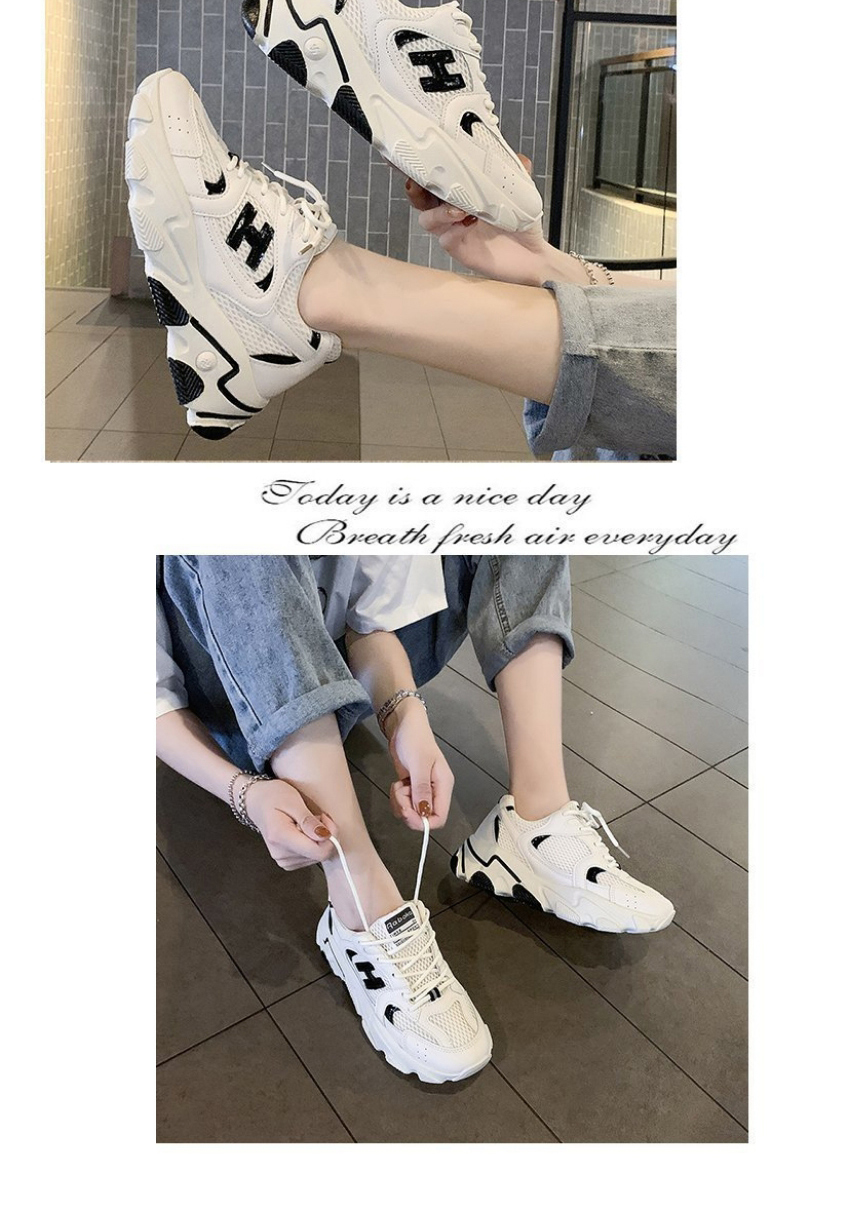 Fashion Creamy-white Platform Letter Mesh Lace-up Old Shoes,Slippers