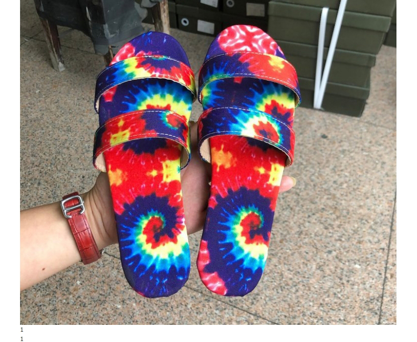 Fashion Color Flower And Color Print Round Toe Slippers,Slippers