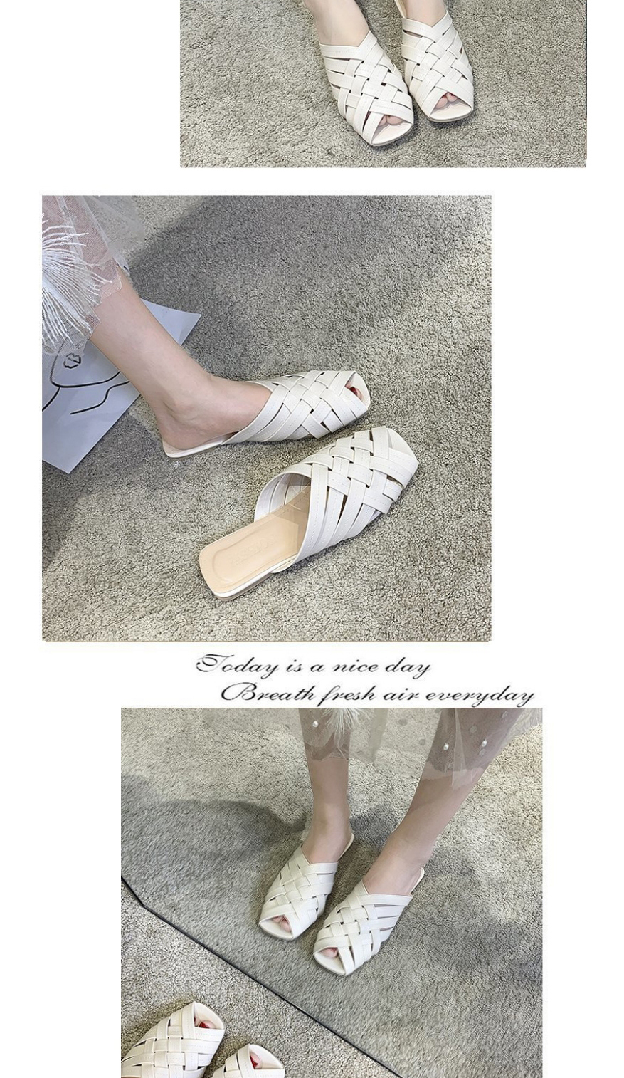 Fashion Creamy-white Cross Braided Half Slippers With Toe Cap,Slippers