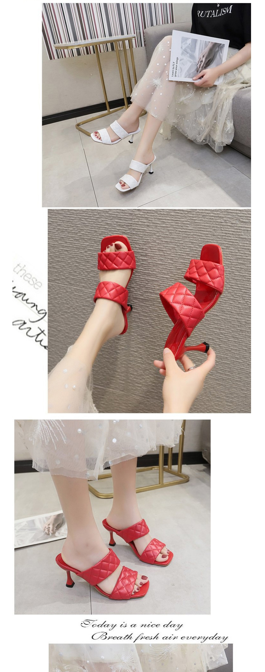Fashion Black Square-toe Lozenge-shaped Stiletto Slippers,Slippers