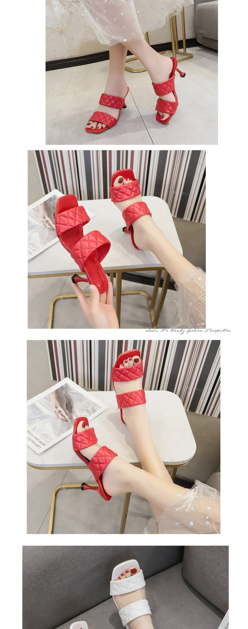 Fashion White Square-toe Lozenge-shaped Stiletto Slippers,Slippers