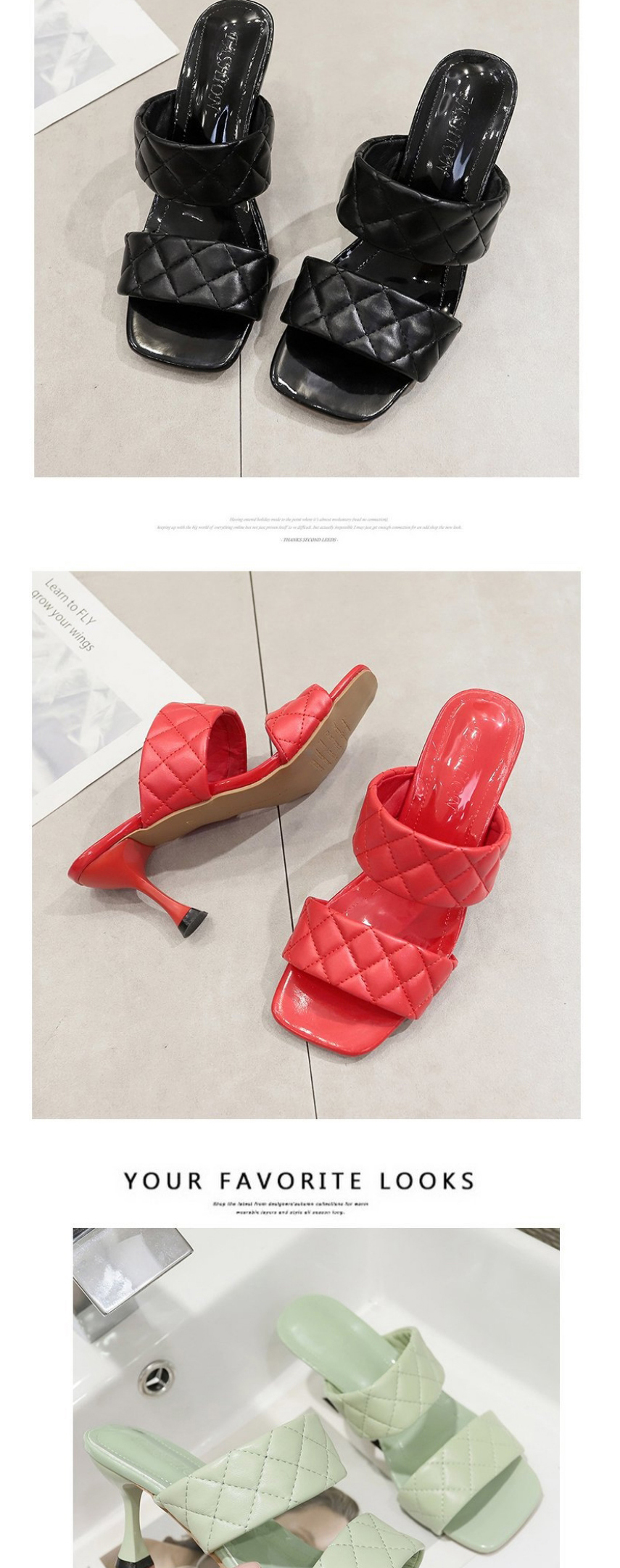 Fashion Apricot Square-toe Lozenge-shaped Stiletto Slippers,Slippers