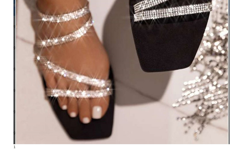 Fashion Silver Crossover Flat Slippers With Rhinestone Straps,Slippers