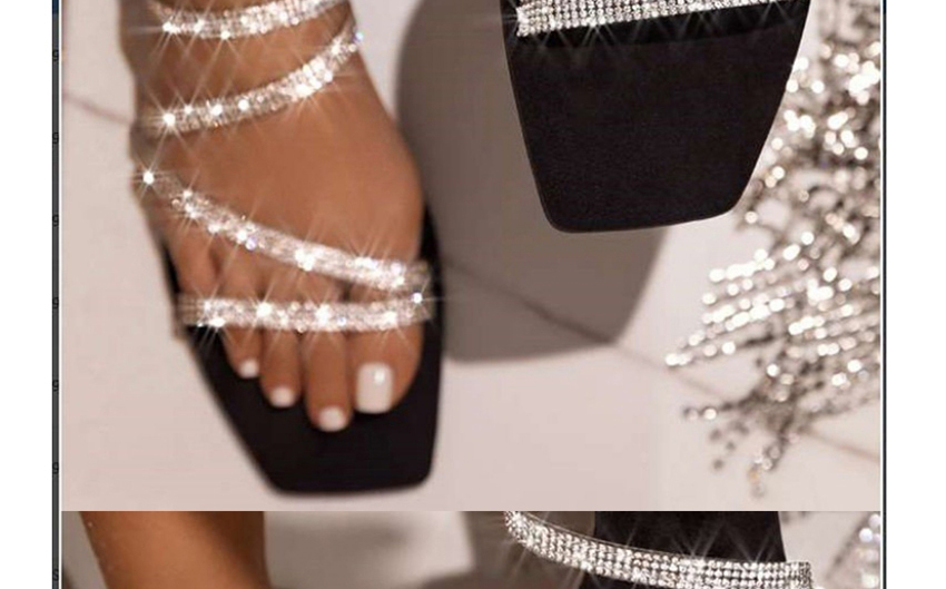 Fashion Silver Crossover Flat Slippers With Rhinestone Straps,Slippers