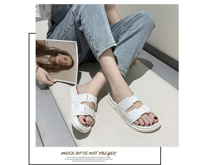 Fashion White Wettable Flat Round Slippers,Slippers