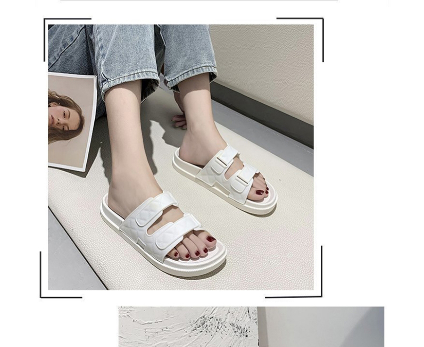 Fashion White Wettable Flat Round Slippers,Slippers