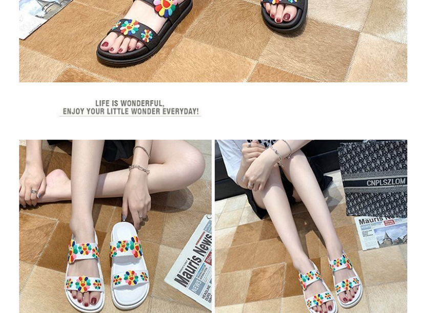 Fashion White Sunflower Flat Sandals And Slippers,Slippers