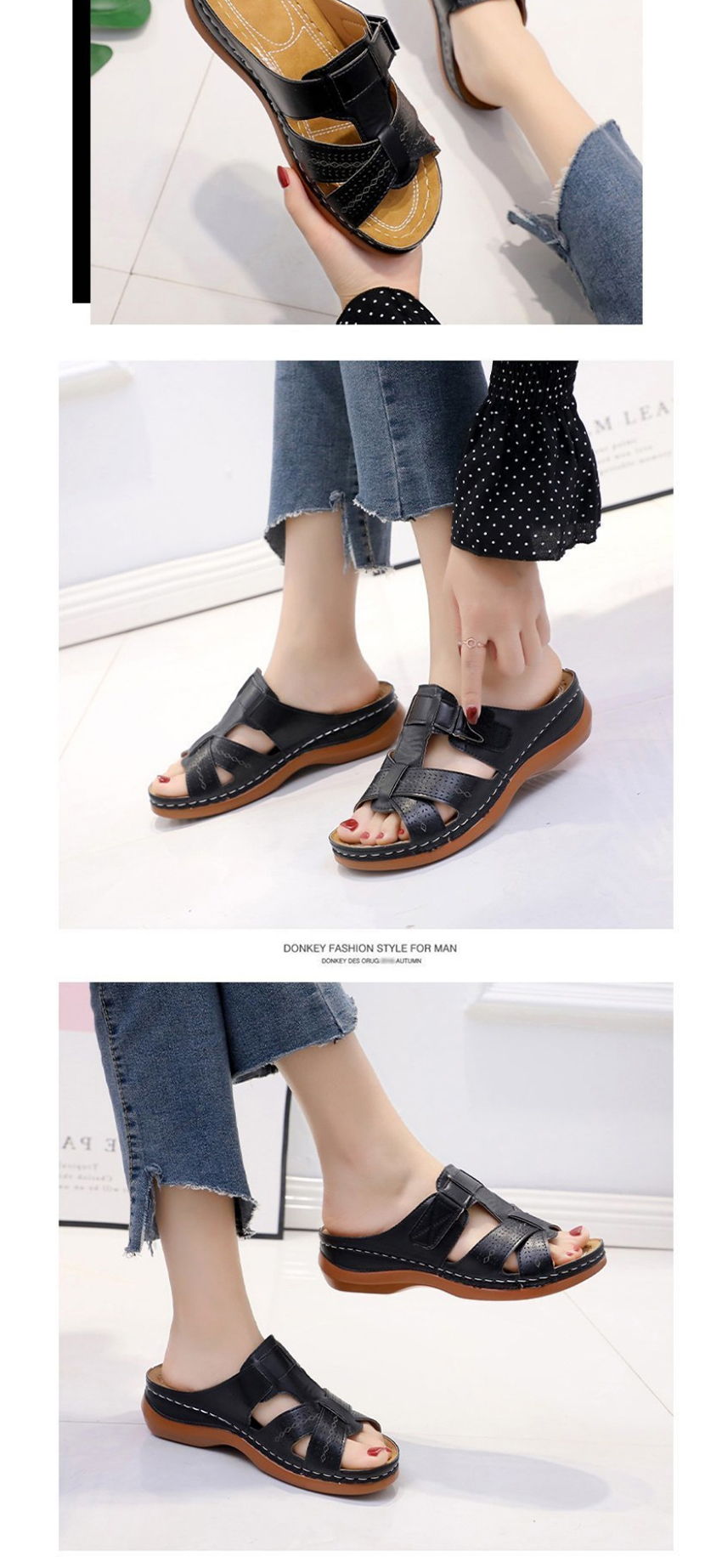 Fashion Blue Wedge Heel Round Toe Hollow Slippers,Slippers