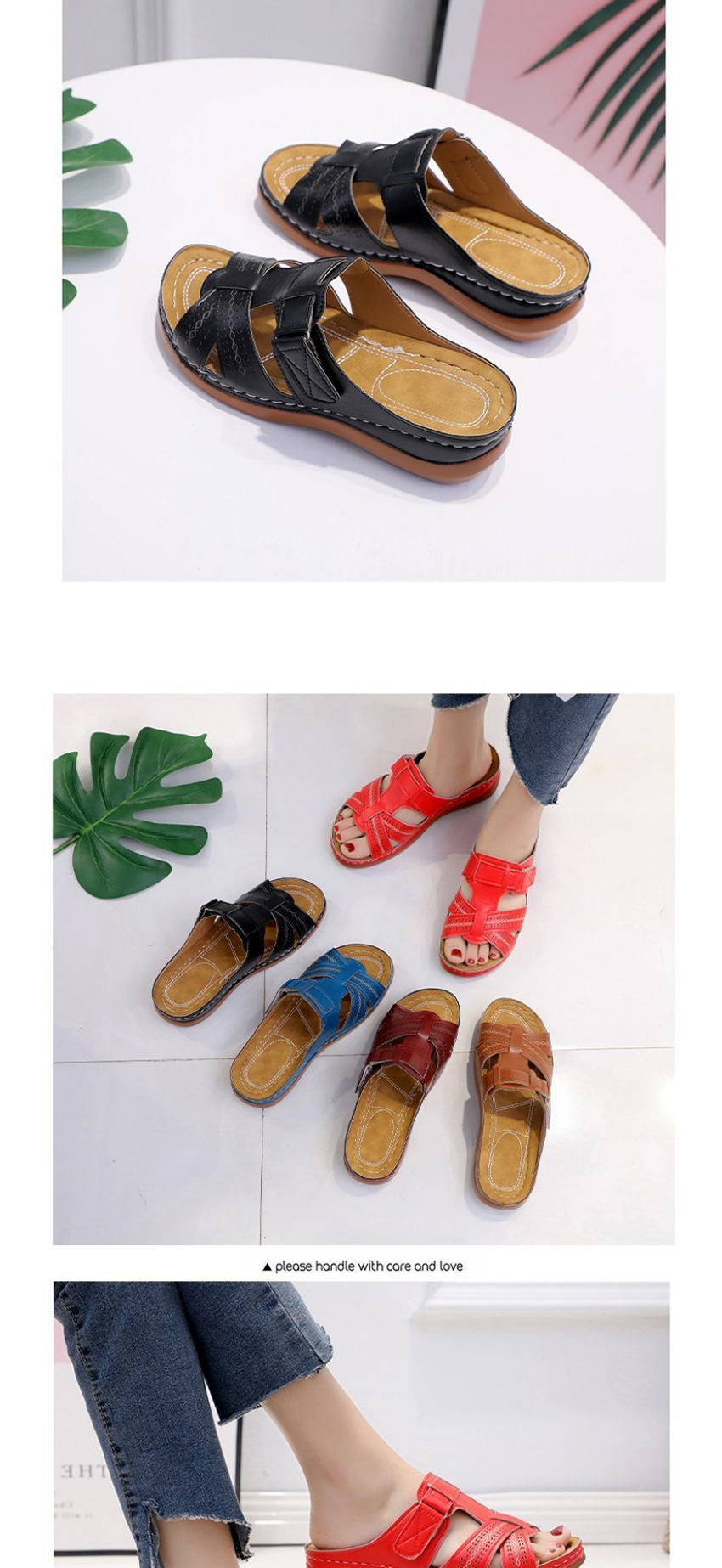 Fashion Brown Wedge Heel Round Toe Hollow Slippers,Slippers