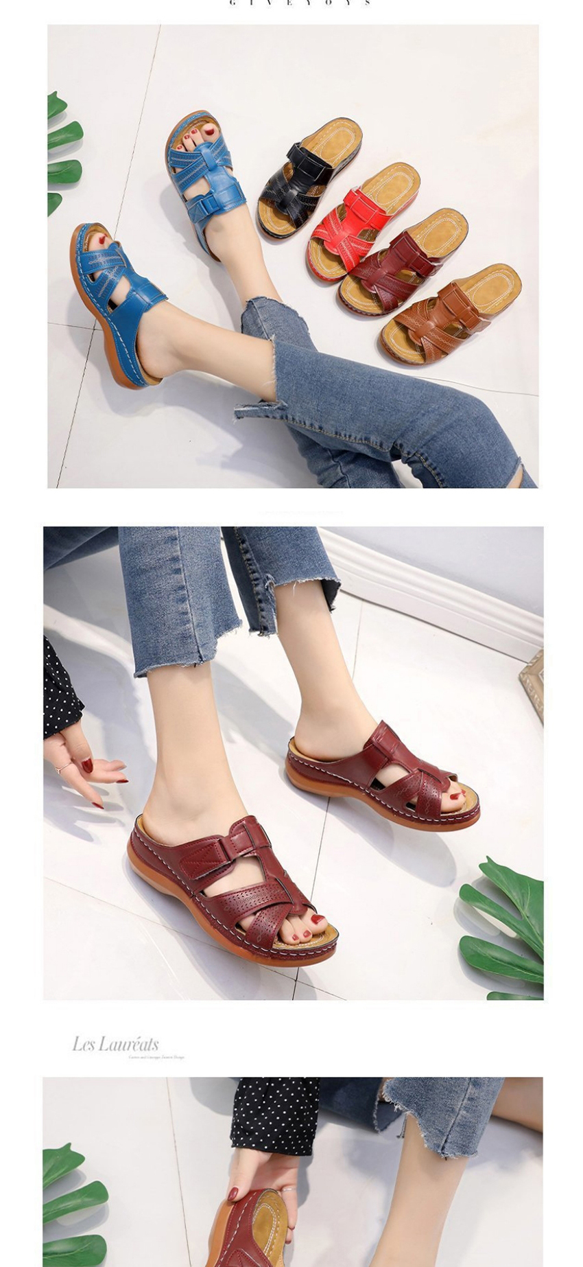 Fashion Red Wine Wedge Heel Round Toe Hollow Slippers,Slippers