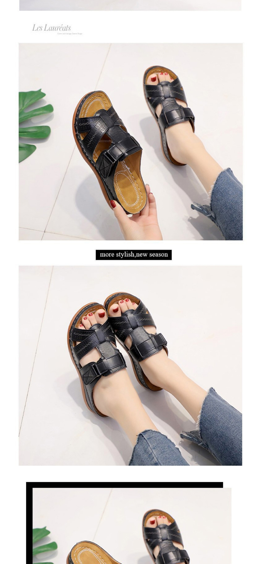 Fashion Blue Wedge Heel Round Toe Hollow Slippers,Slippers