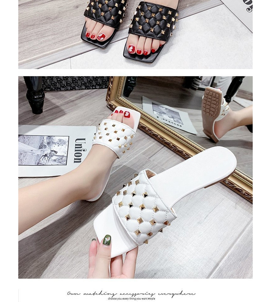 Fashion Black Rivet Square Head Flat Sandals And Slippers,Slippers