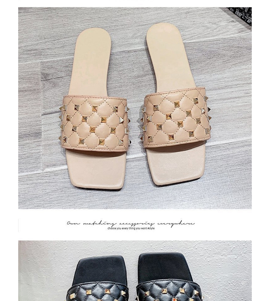 Fashion White Rivet Square Head Flat Sandals And Slippers,Slippers
