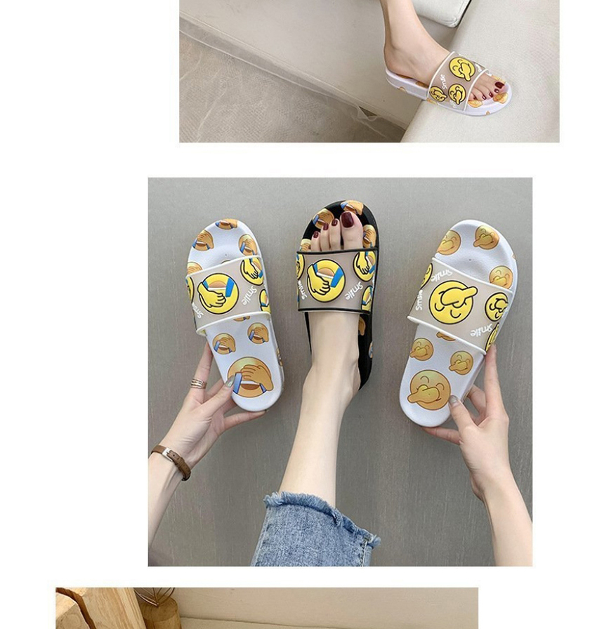 Fashion Black Smiley Expression Flat Slippers,Slippers