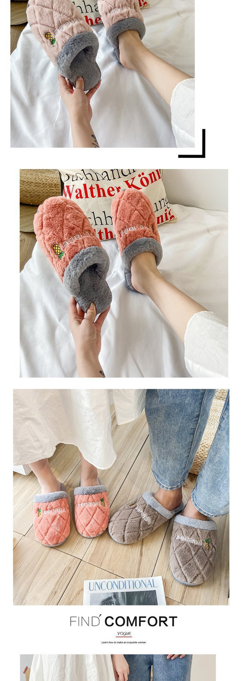 Fashion Camel Letter Embroidery Non-slip Plush Warm Couple Slippers,Slippers