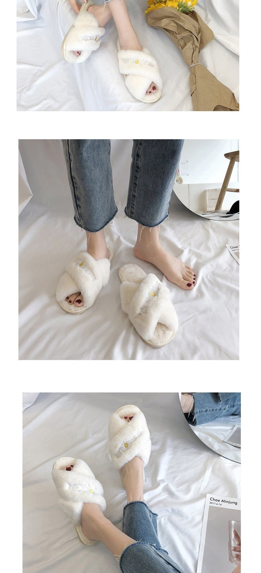 Fashion Red Wine Open-toe Letter Embroidered Cross Flat Non-slip Slippers,Slippers