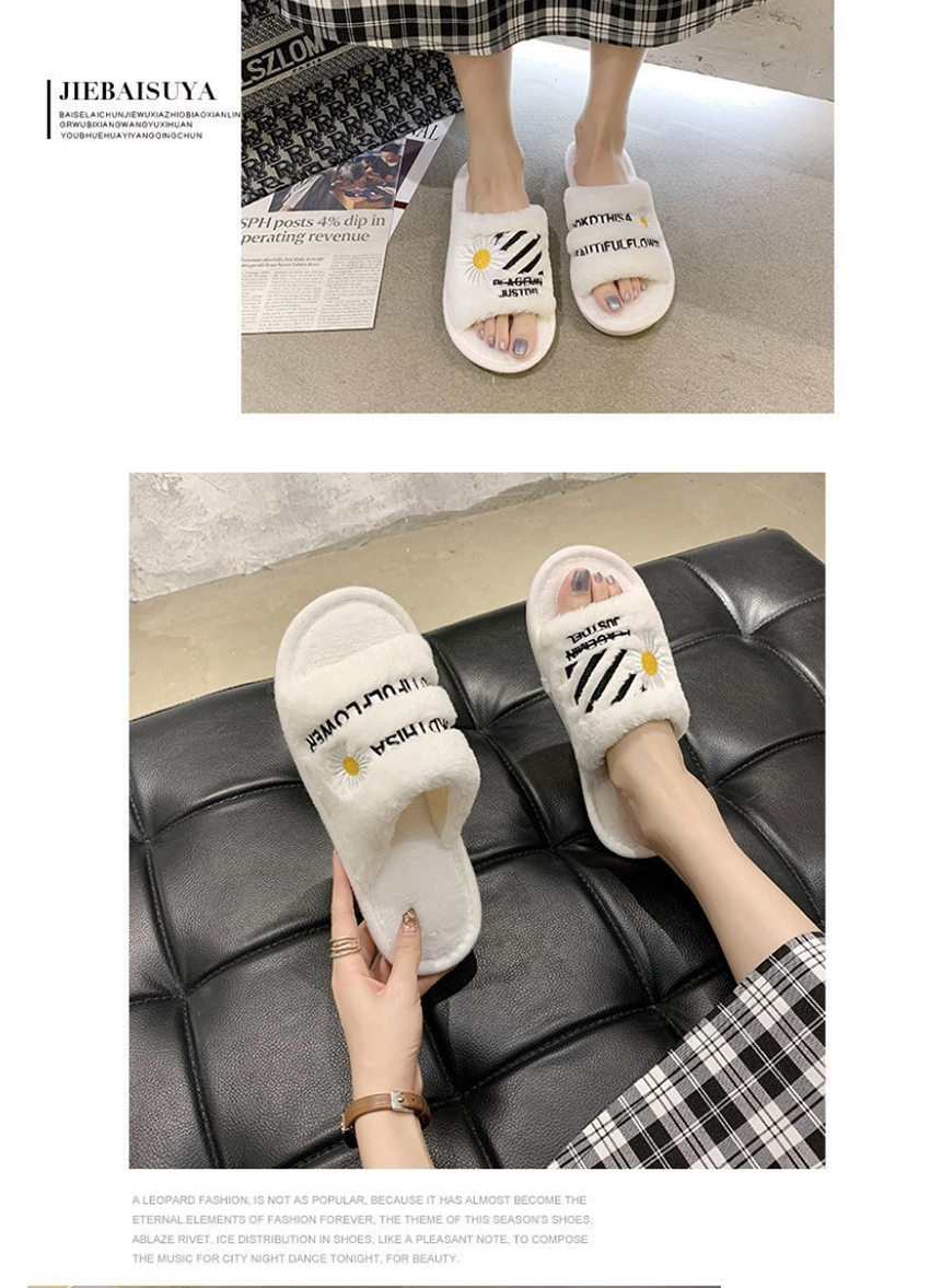 Fashion Black Small Chrysanthemum Letters Embroidered Round Slippers,Slippers