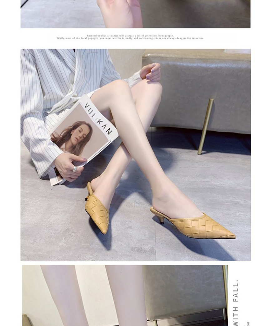 Fashion Khaki Woven Pointed Toe Stiletto Half Slippers,Slippers