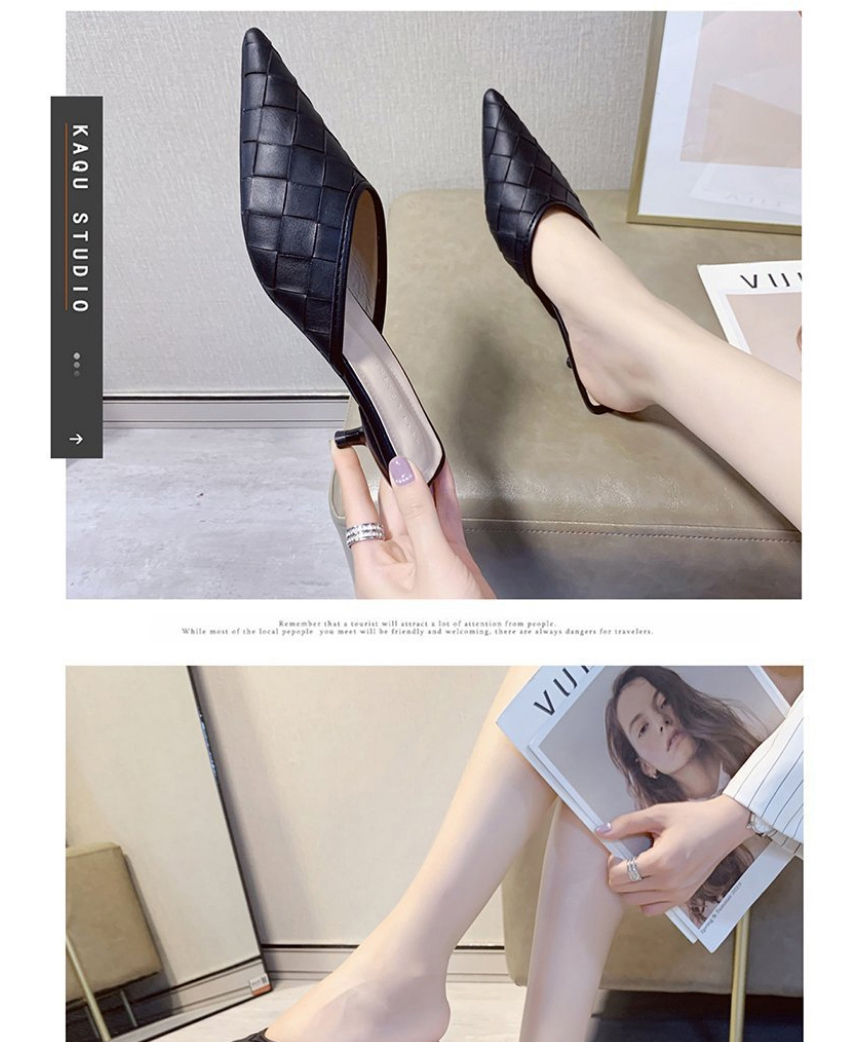 Fashion Khaki Woven Pointed Toe Stiletto Half Slippers,Slippers