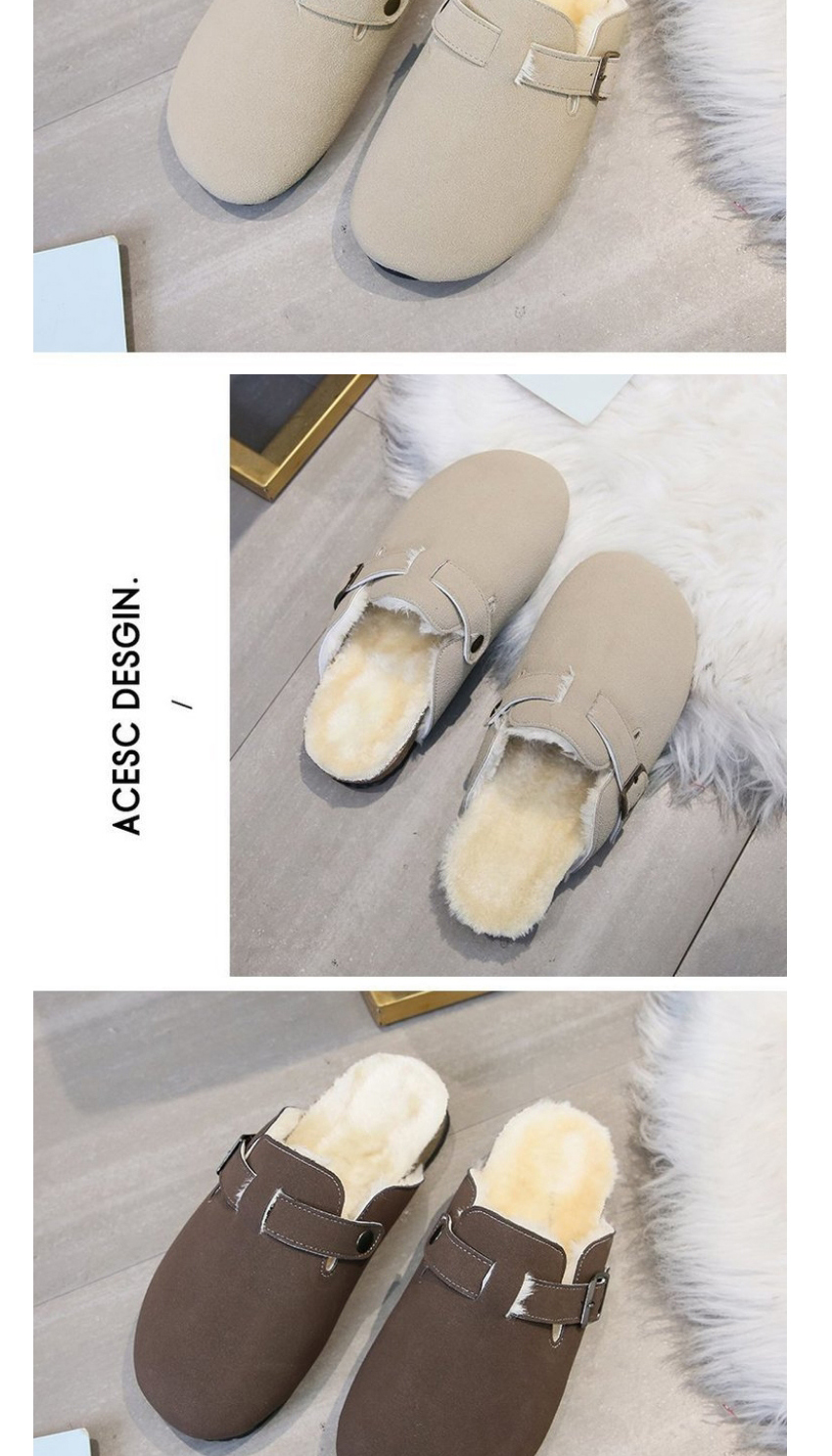 Fashion Yellow Plus Velvet Warm Belt Buckle Baotou Cotton Slippers,Slippers