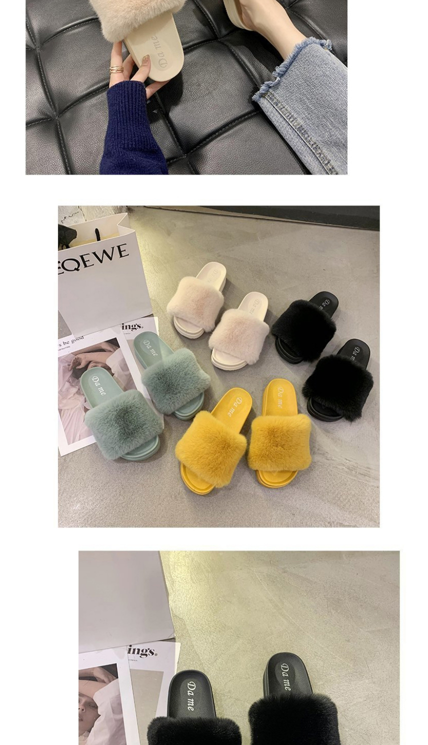 Fashion Green One-line Platform Round-toe Slippers,Slippers