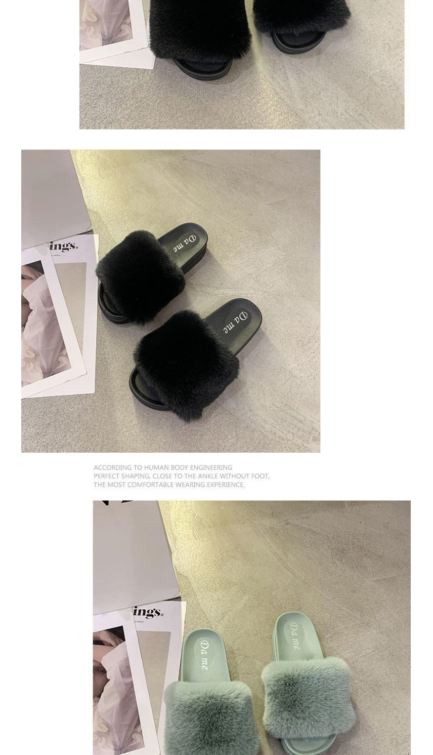 Fashion Green One-line Platform Round-toe Slippers,Slippers