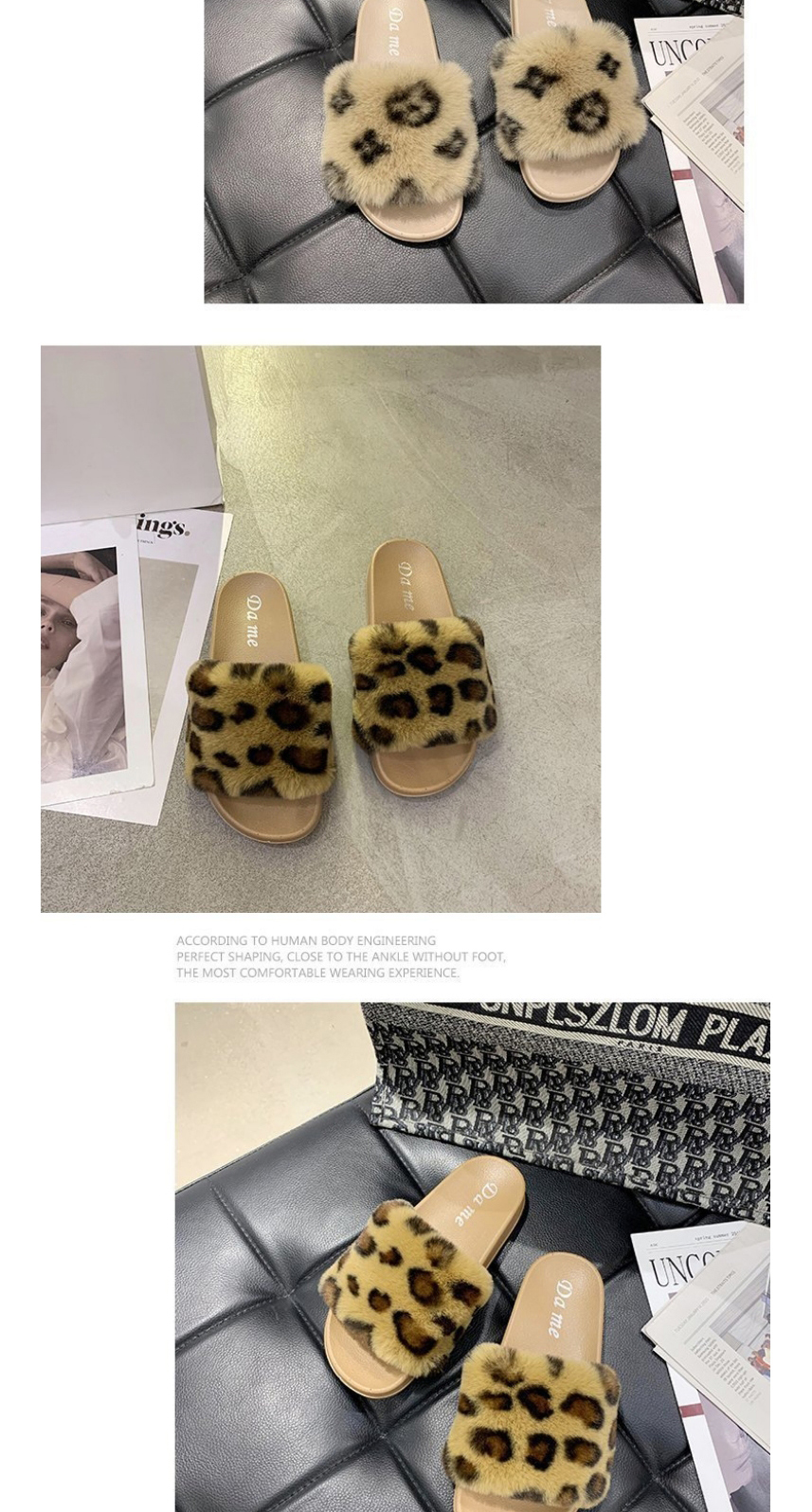 Fashion Leopard Leopard Print Round Head Flat-bottomed Fur Slippers,Slippers