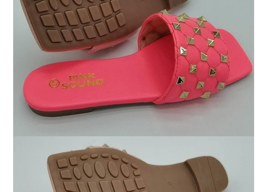 Fashion Apricot Rivet Flat Sandals And Slippers With Diamond Pattern,Slippers