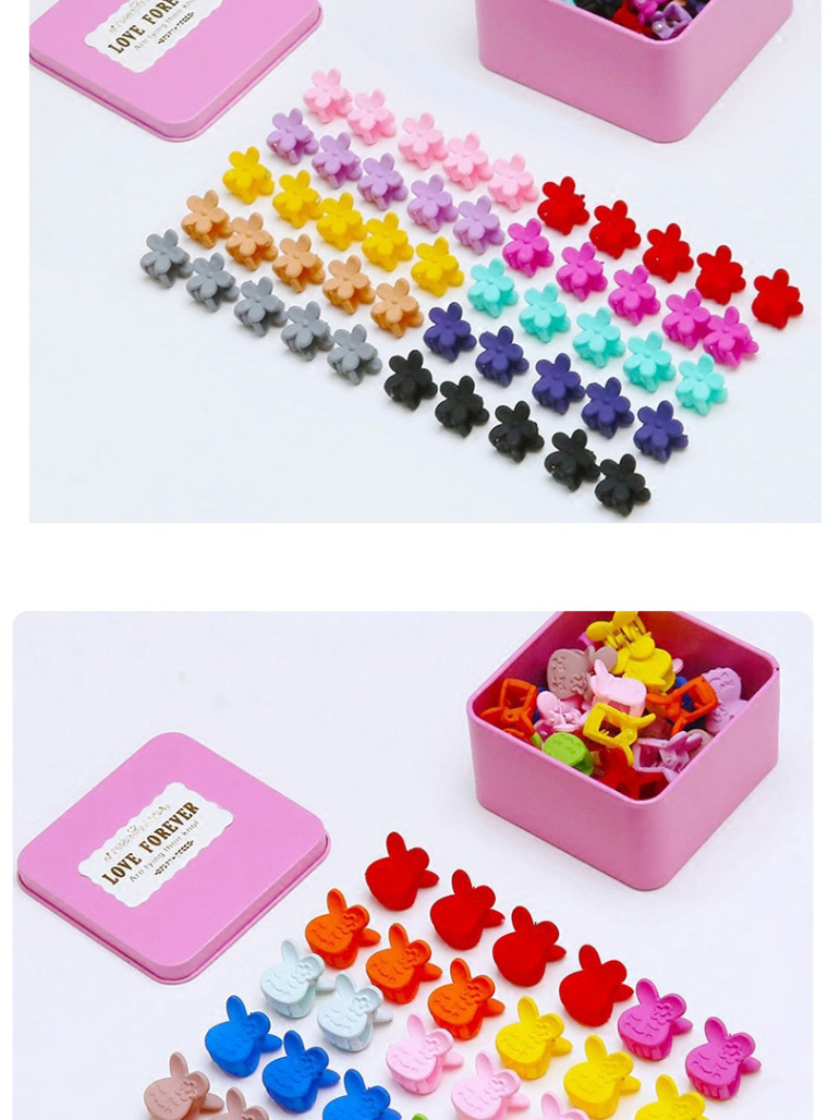 Fashion Pink Square Box-30 Bunny Ear Clips Resin Love Crown Mouse Bunny Clip Set,Hair Claws