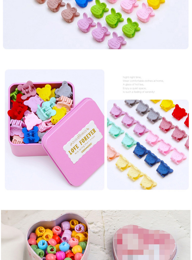 Fashion Pink Square Box-30 Love Clips Resin Love Crown Mouse Bunny Clip Set,Hair Claws