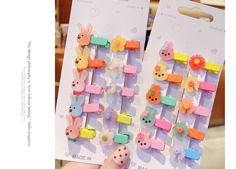 Fashion Cute Bunny Flower [pack Of 10] Resin Alloy Animal Flower And Fruit Hairpin Set For Children,Hairpins