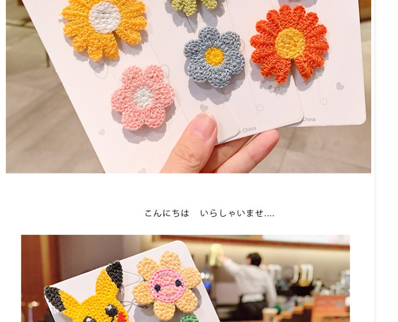 Fashion Sunflower Daisy Type A [9 Packs] Knitted Flowers Fruits Animals Bows Hit Color Velcro,Kids Accessories