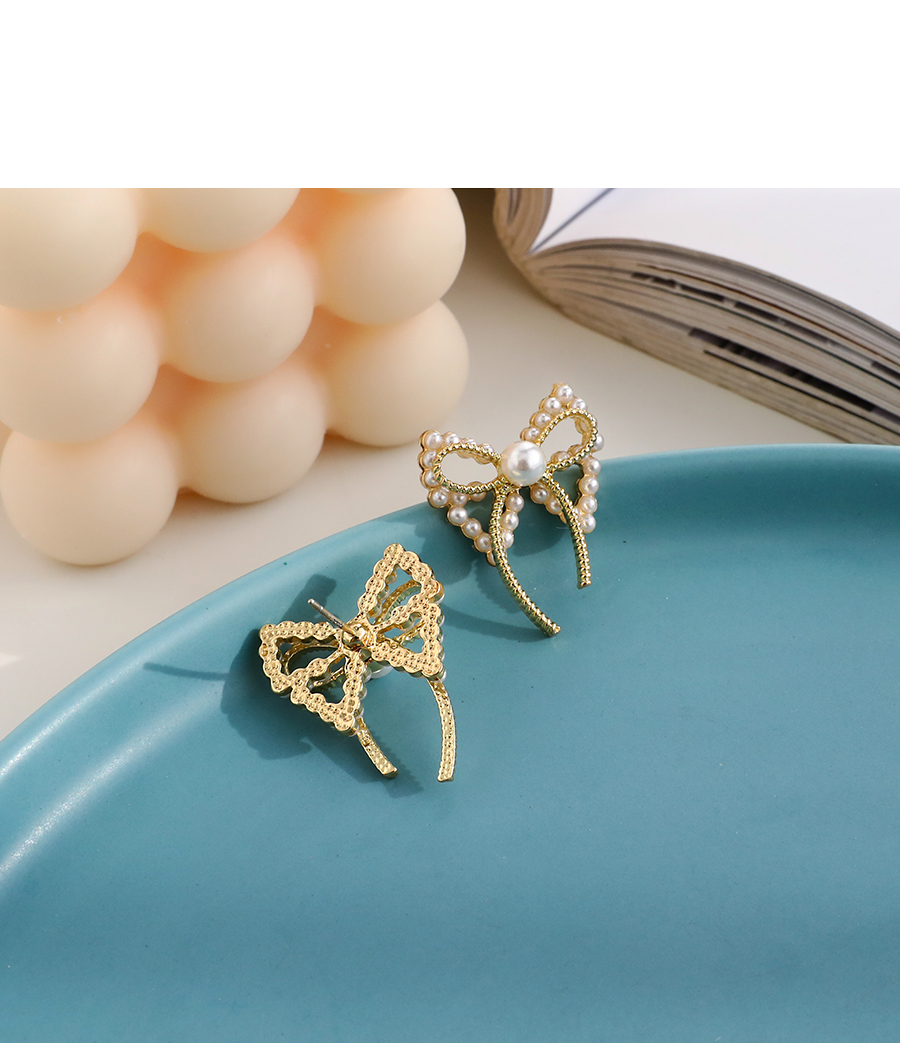Fashion Gold Color Alloy Pearl Bow Earrings,Stud Earrings