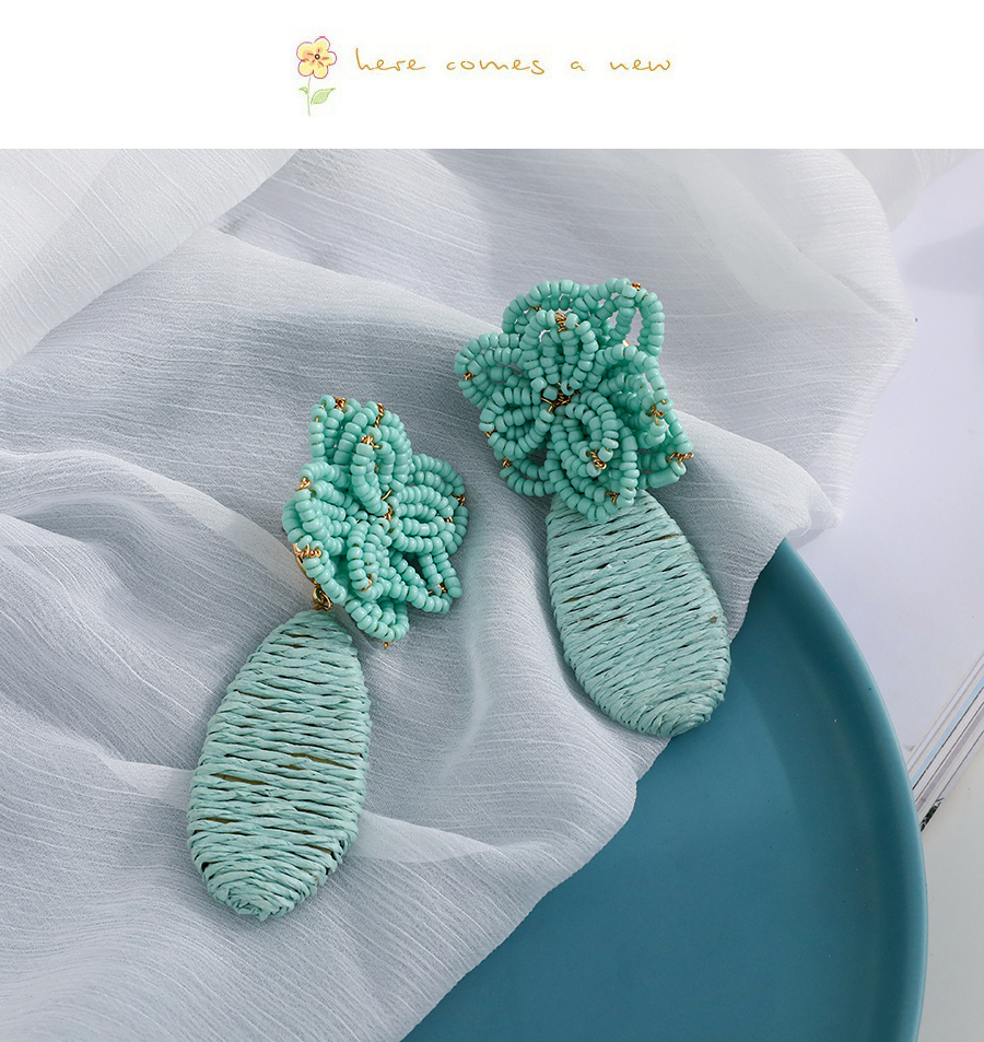 Fashion Lake Blue Alloy Rice Beads Flower Woven Geometric Shape Earrings,Drop Earrings