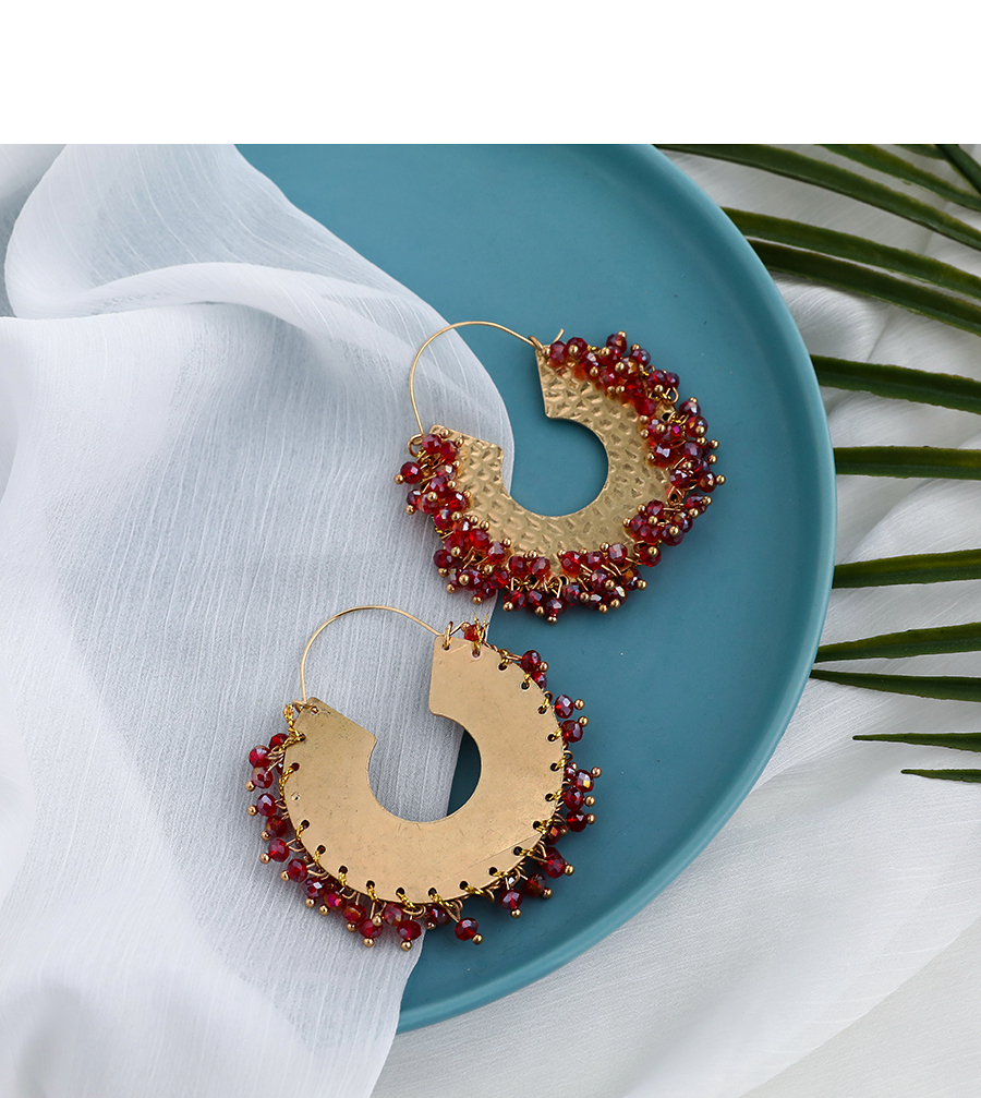 Fashion Red Alloy Resin Beads Hollow U-shaped Earrings,Hoop Earrings